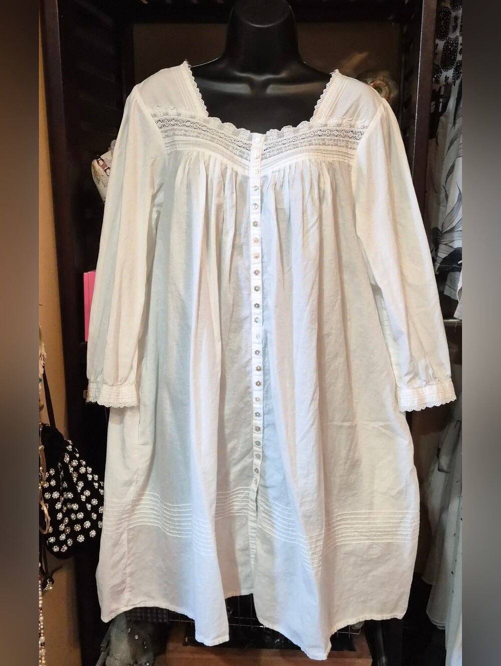 Eileen West White Cotton Ballet Nightgown Medium Delicate Venise Lace Trim